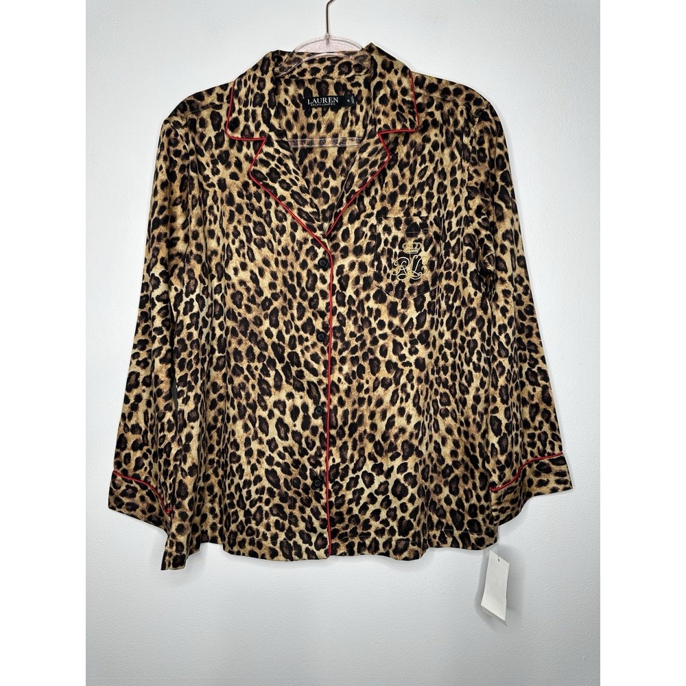 Ralph Lauren Pajama Top Size PL‎ Leopard Print Button up Cotton Blend